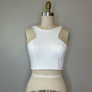 Xscape White Racerback Padded Crop Top